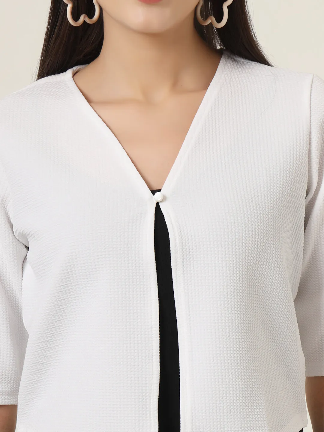 Style Quotient Women White Solid Knit Shrug