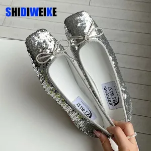 Supple Patent Leather Square Toe Ballet Style Shoes