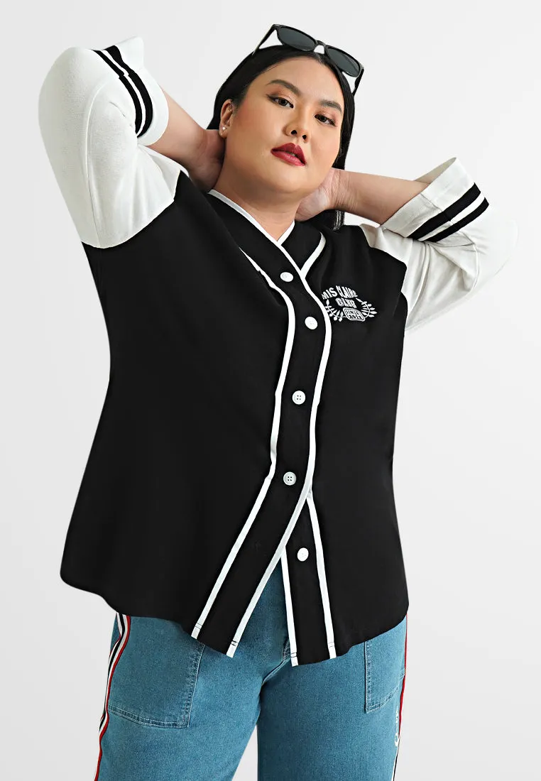 Vesper Varsity Contrast Piping Button Top