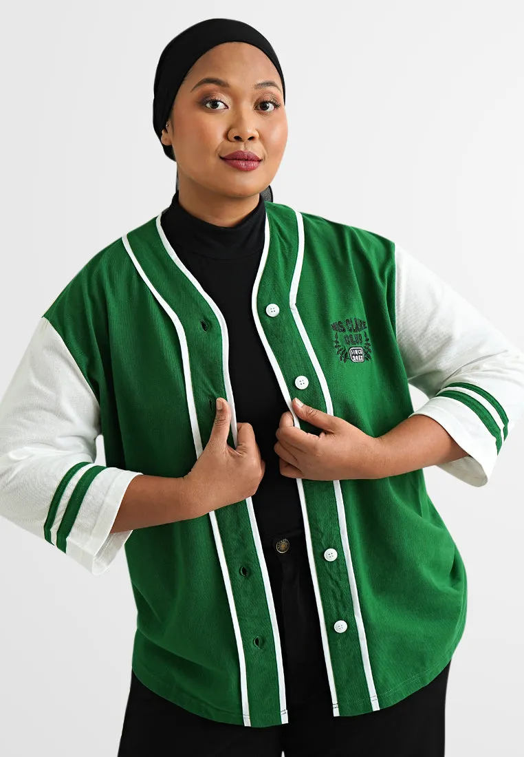 Vesper Varsity Contrast Piping Button Top