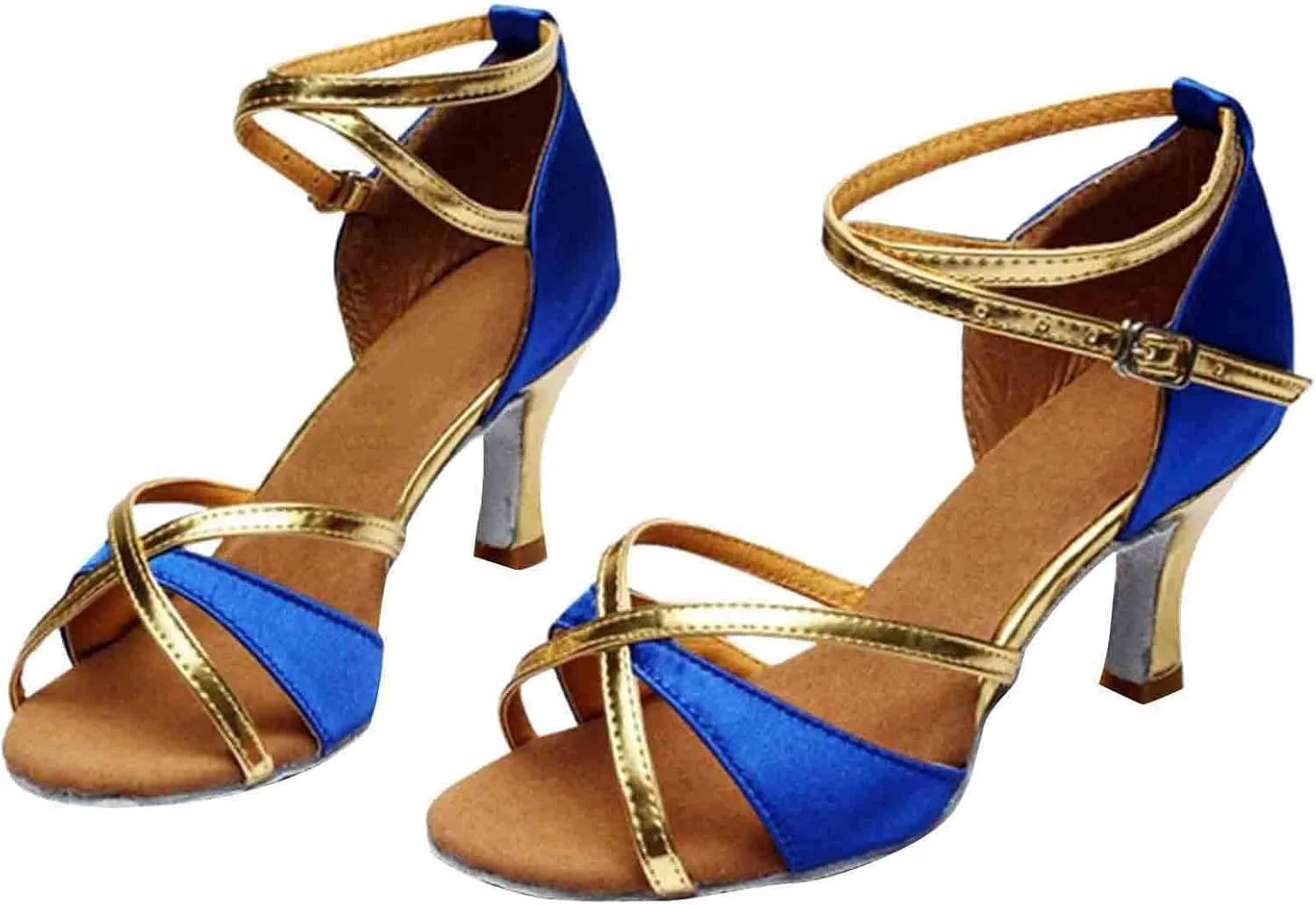 Women's Latin Dance Shoes Professional Ballroom Performance Dance Shoes Womens Dancing Heels Sandals Ankle Strapy Fashion Solid Mid Heel Shoe