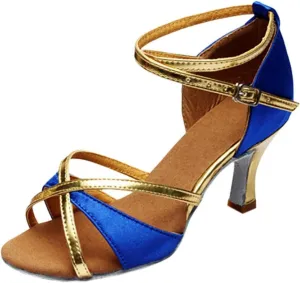 Women's Latin Dance Shoes Professional Ballroom Performance Dance Shoes Womens Dancing Heels Sandals Ankle Strapy Fashion Solid Mid Heel Shoe
