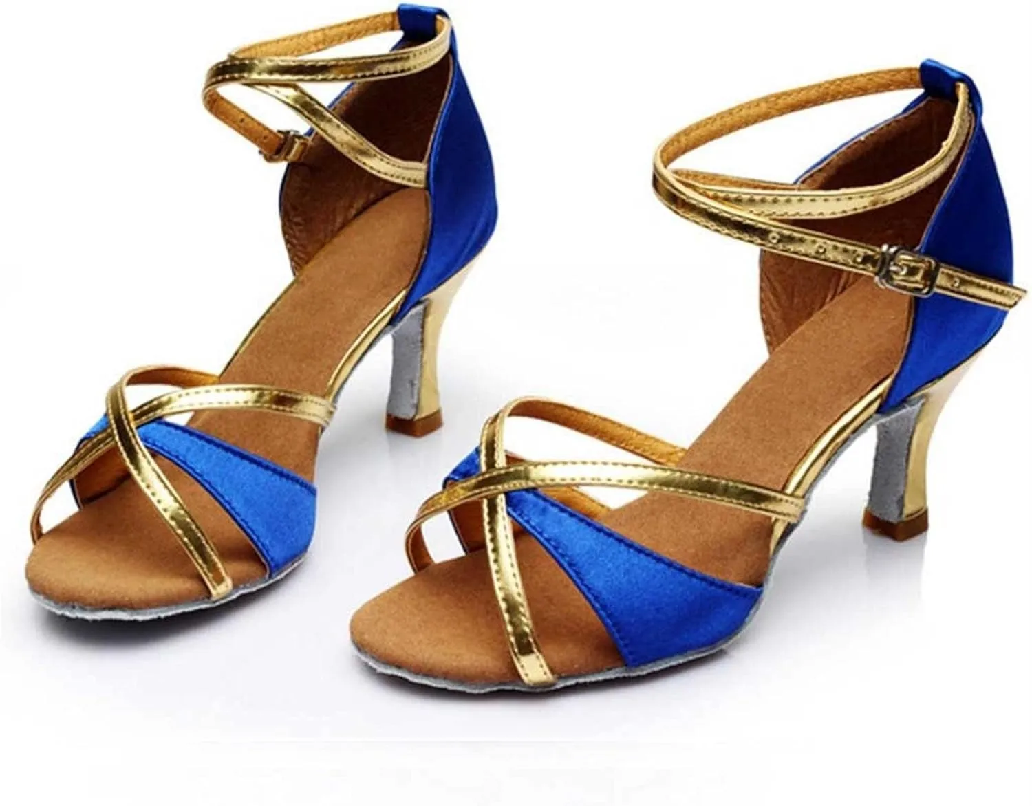 Women's Latin Dance Shoes Professional Ballroom Performance Dance Shoes Womens Dancing Heels Sandals Ankle Strapy Fashion Solid Mid Heel Shoe