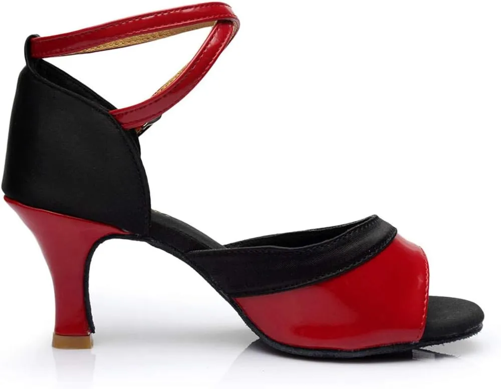Women's Latin Dance Shoes Professional Ballroom Performance Dance Shoes Womens Sandals Ankle Strapy Fashion Solid Mid Heel Shoe