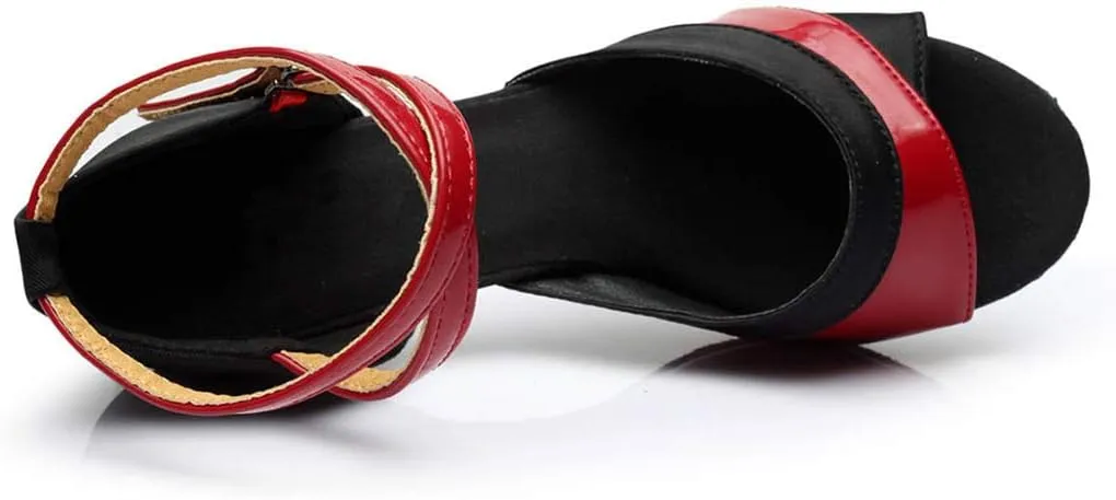 Women's Latin Dance Shoes Professional Ballroom Performance Dance Shoes Womens Sandals Ankle Strapy Fashion Solid Mid Heel Shoe
