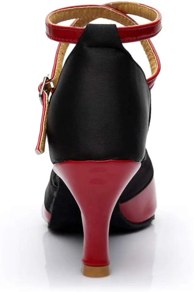 Women's Latin Dance Shoes Professional Ballroom Performance Dance Shoes Womens Sandals Ankle Strapy Fashion Solid Mid Heel Shoe