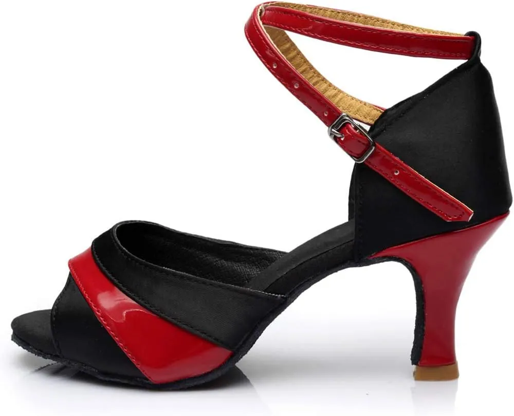 Women's Latin Dance Shoes Professional Ballroom Performance Dance Shoes Womens Sandals Ankle Strapy Fashion Solid Mid Heel Shoe