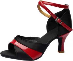 Women's Latin Dance Shoes Professional Ballroom Performance Dance Shoes Womens Sandals Ankle Strapy Fashion Solid Mid Heel Shoe