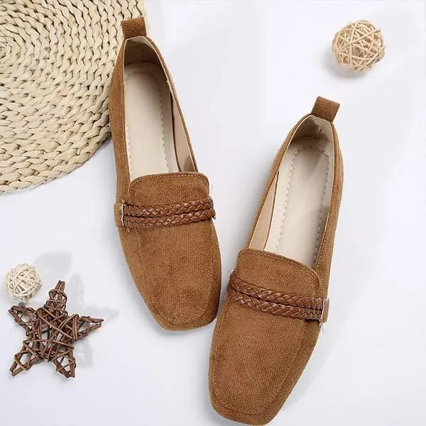 Women's Square-Toe Shallow Mouth One-Step Slip-On Flats 35529518C