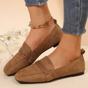 Women's Square-Toe Shallow Mouth One-Step Slip-On Flats 35529518C
