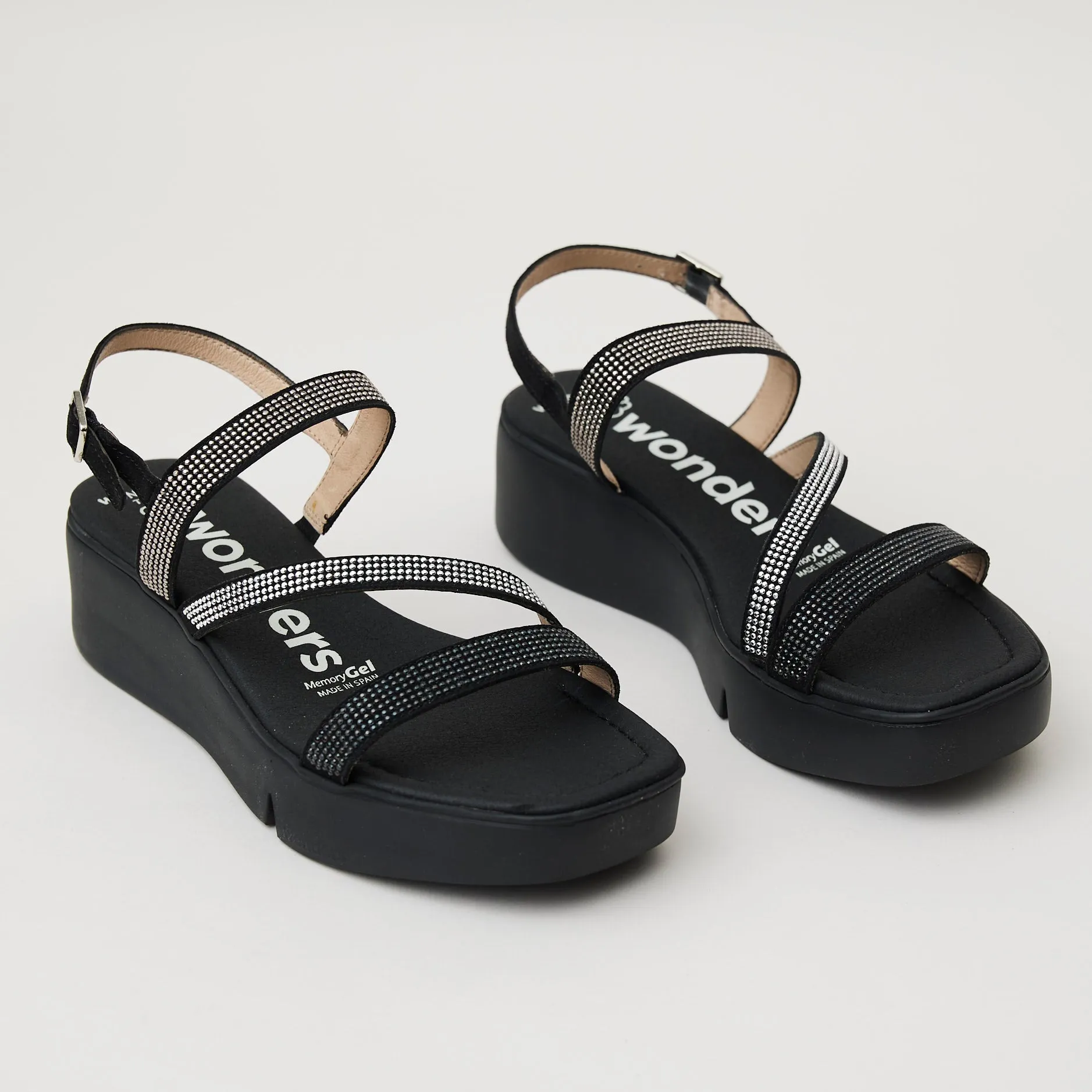 Wonders Black Sparkly Sandals