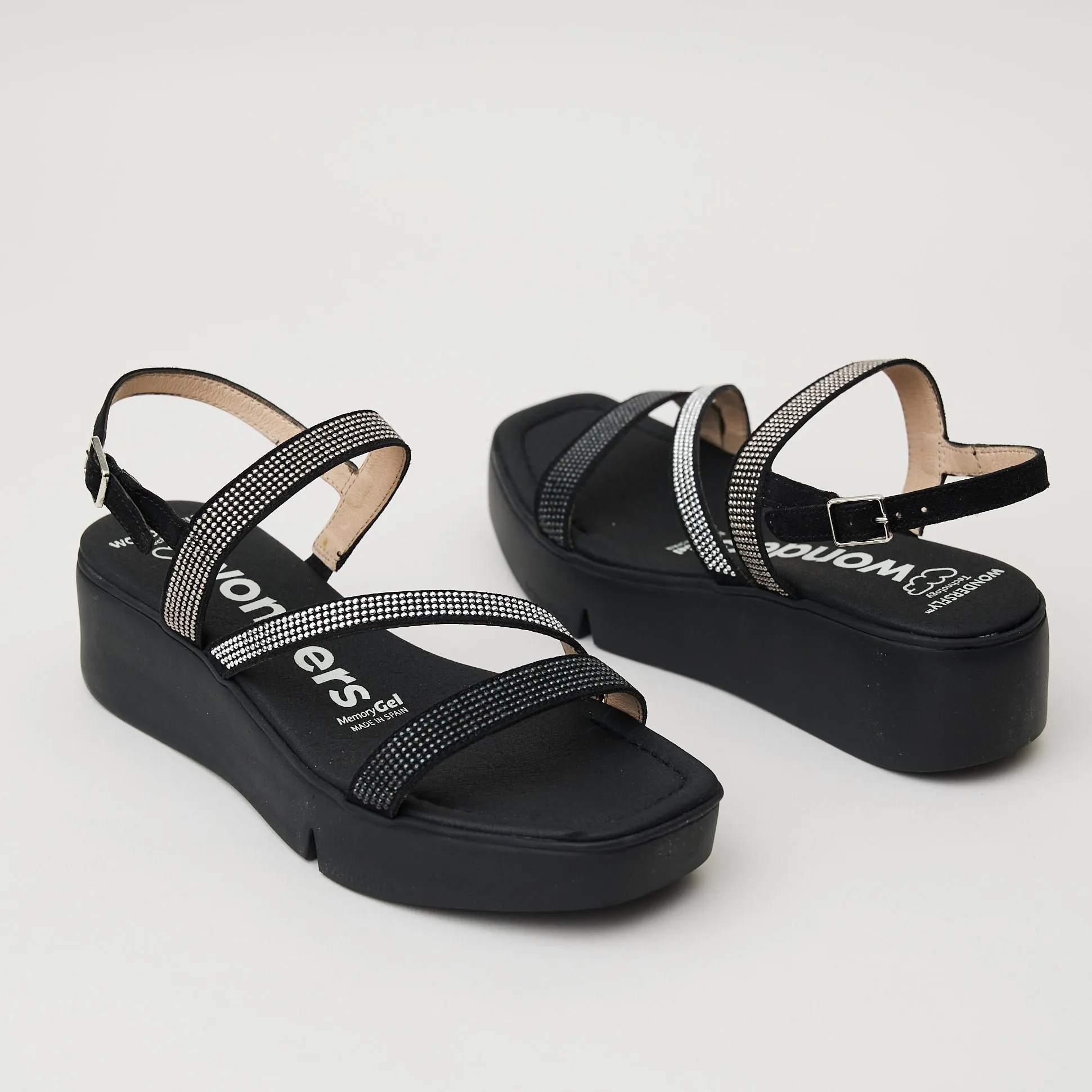Wonders Black Sparkly Sandals
