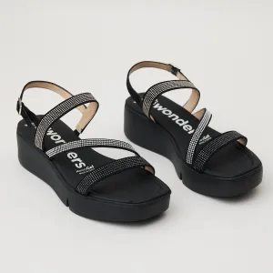 Wonders Black Sparkly Sandals