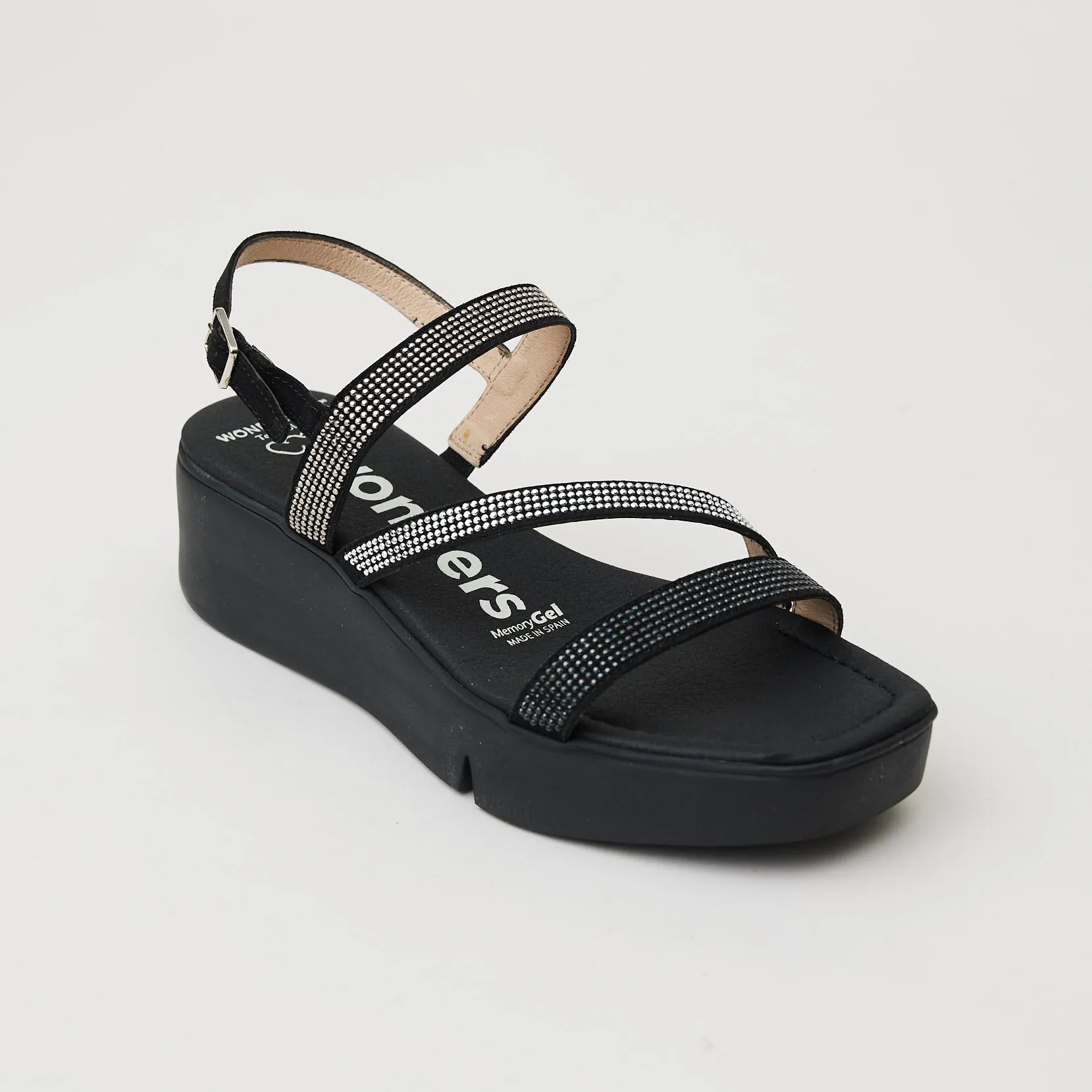 Wonders Black Sparkly Sandals